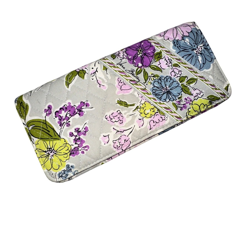 Vera Bradley Lilli Bell Quilted Cotton Checkbook Cover Wallet Floral Gray Purple